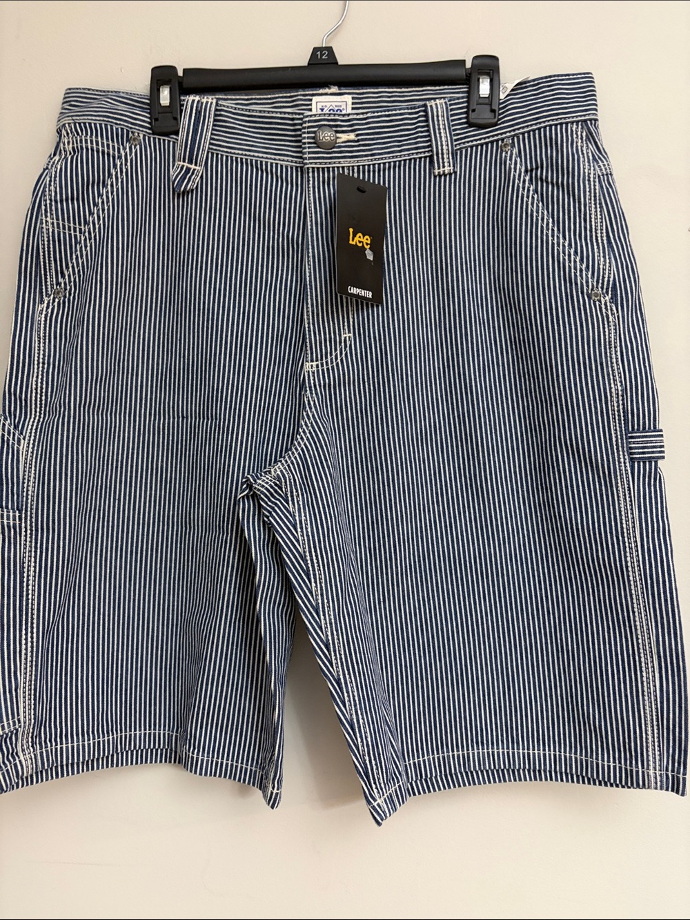 Lee Men’s Navy and White Striped Cargo Shorts